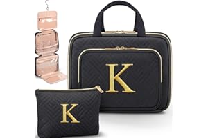 PARTYLAMB Gifts for Women, Initial Toiletry Makeup Bag Hanging Cosmetic Organizer with Embroidery Letter Personalized Nurse Teacher Appreciation Gift Birthday Christmas Gifts for Mom Sister Wife Friend Auntie