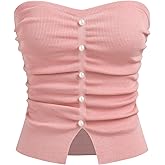 CIDER Faux Pearl Tube Tops for Women Crop Knit Split Hem Ruched Going Out Tops Cute Summer Outfits Y2K