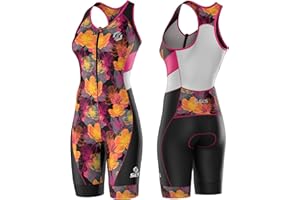 SLS3 Triathlon Suits Women – Sleeveless Trisuit Women - Premium FX Fabric, Tri Suit Womens Triathlon Suit, No Shelf Bra (Pink Sunrise Blooms, Medium)