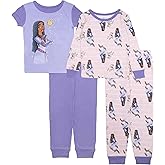 Disney Girls' 4-Piece Snug-fit Cotton Pajama Set, Soft & Cute for Kids