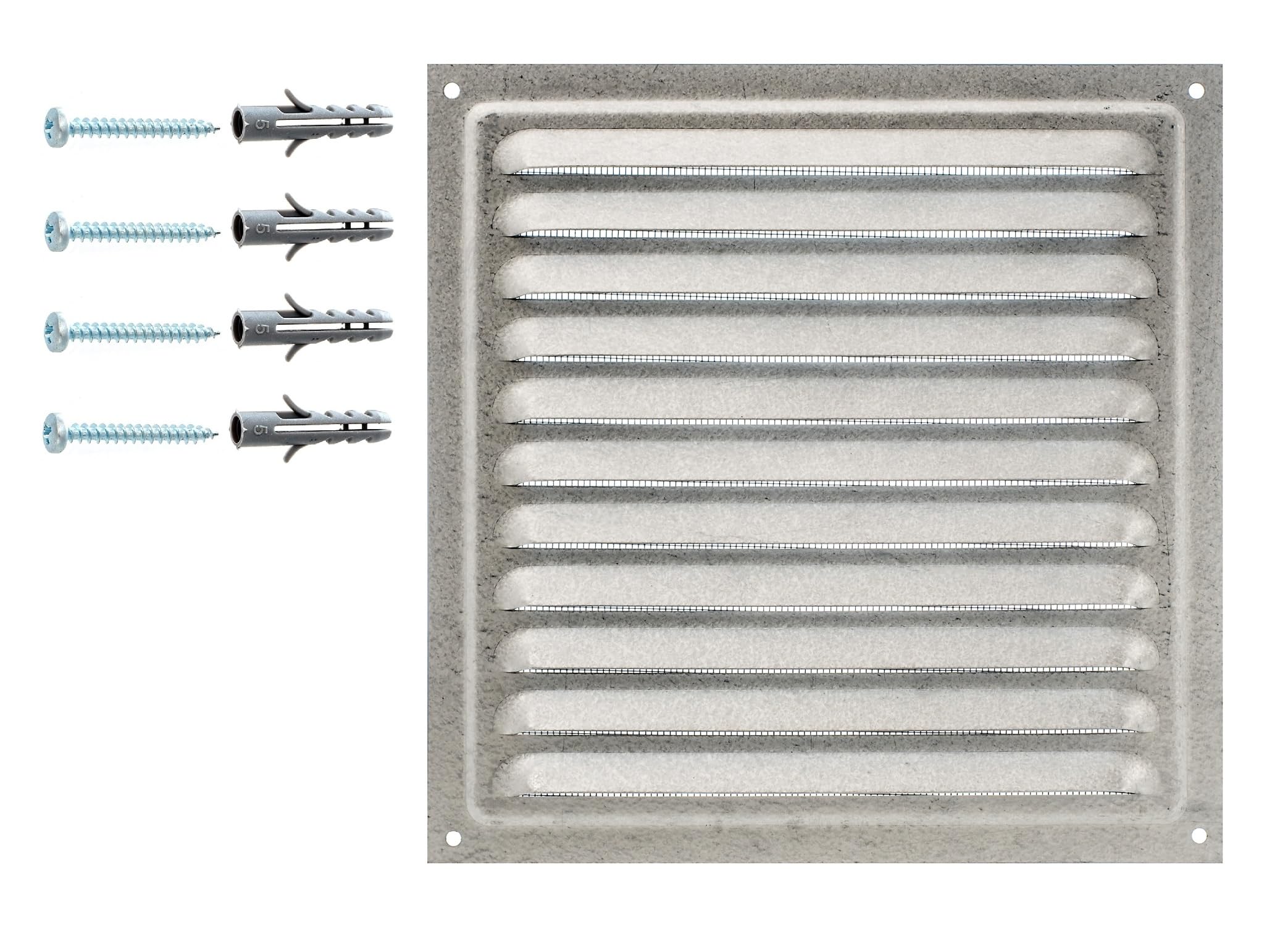 Metal Air Vent Cover – Galvanised Steel Ventilation Grille with Insect Mesh – Indoor & Outdoor Vent Grid, Low‑Profile 8 mm, Rust‑Resistant Protective Net. (20 x 20 cm)