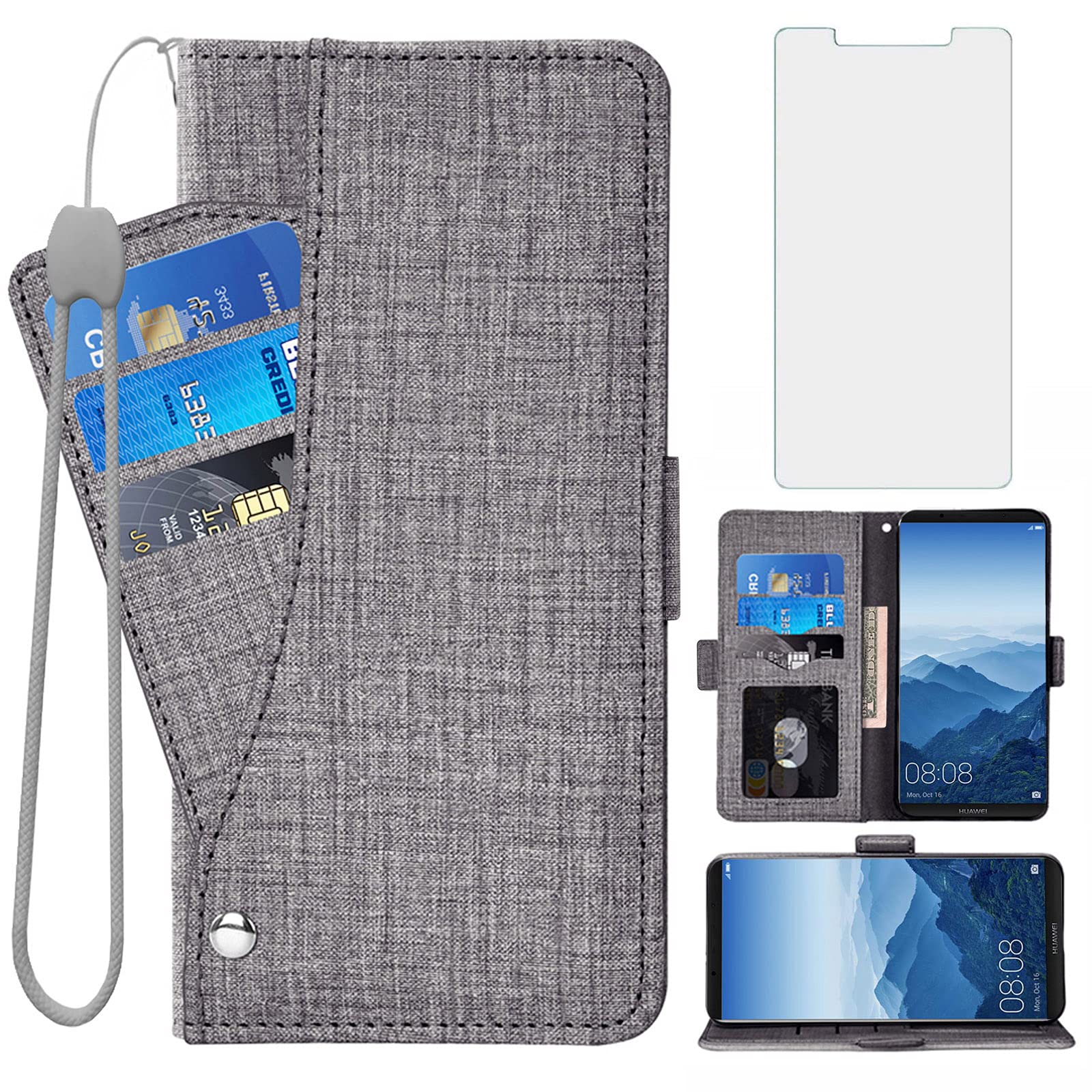 Asuwish Compatible with Huawei Mate 10 Pro Wallet Case and Tempered Glass Screen Protector Leather Flip Cover Card Holder Cell Accessories Phone Cases for Hawaii Mate10Pro Mate10 10Pro Women Black