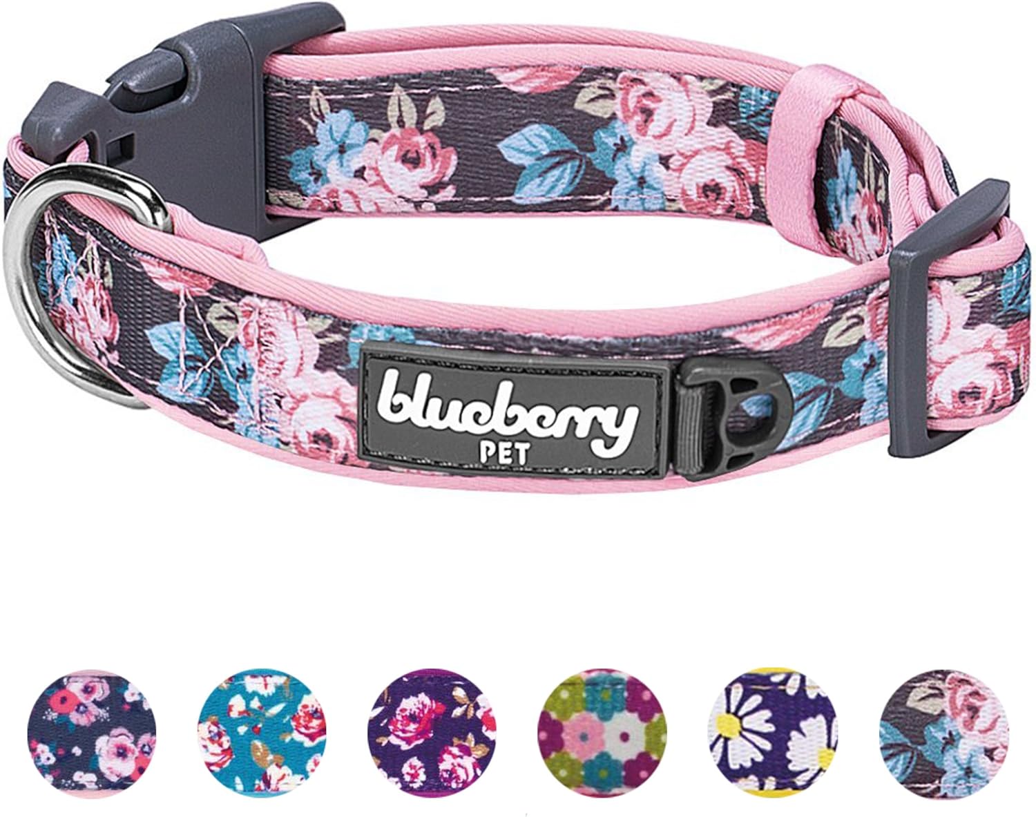 Blueberry Pet 7 Patterns Soft & Comfy Rose Flower Prints Girly Padded Adjustable Dog Collar, Large, Neck 18"-26" : Pet Supplies
