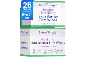 Safe n' Simple Skin Barrier Wipes - 25 Large 5” x 7” Individually Wrapped No-Sting Barrier Film - Skin Prep Protective Wipes - Medical Bandage Barrier Film for Skin