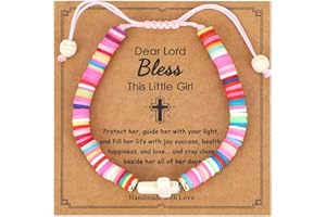 MIKOVIVI Cross Bracelet for Girls, Dear Lord Bless This Little Girl Bracelet Colorful Christian Jesus Religious Bracelets for Kids Jewelry Gifts for Teenage Women Daughter Sister Christmas , Catholic Gifts