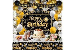 Black and Gold Birthday Decorations for Men, BIack Gold Party Decoration for Men Boys Happy Birthday Decoretions Balloons Ban
