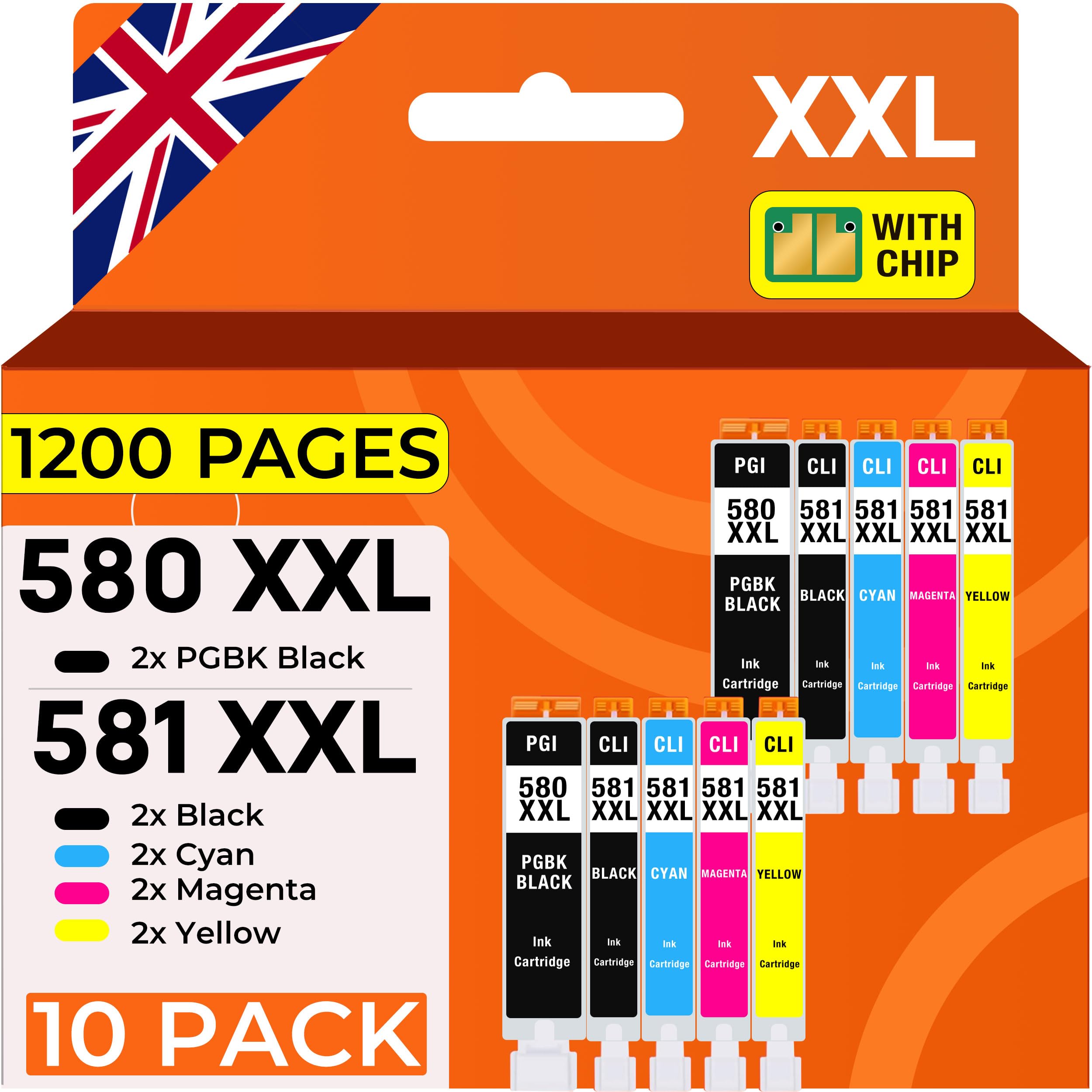 Supply Guy 10 ink cartridges XXL compatible with Canon PGI-580 CLI-581 for Pixma TR7500 TR7550 TR8550 TS6100 TS6150 TS6151 TS6250 TS6251 TS6350 TS6351 TS705 TS9550 TS9551c