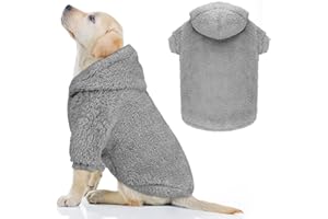 QDYU Fuzzy Dog Sweaters for Medium Dogs Dog Hoodie Soft Double-Sided Plush Fleece Dog Sweater Dog Clothes Dog Coats Dog Hoodie Sherpa Hooded Sweatshirt(Grey-M)