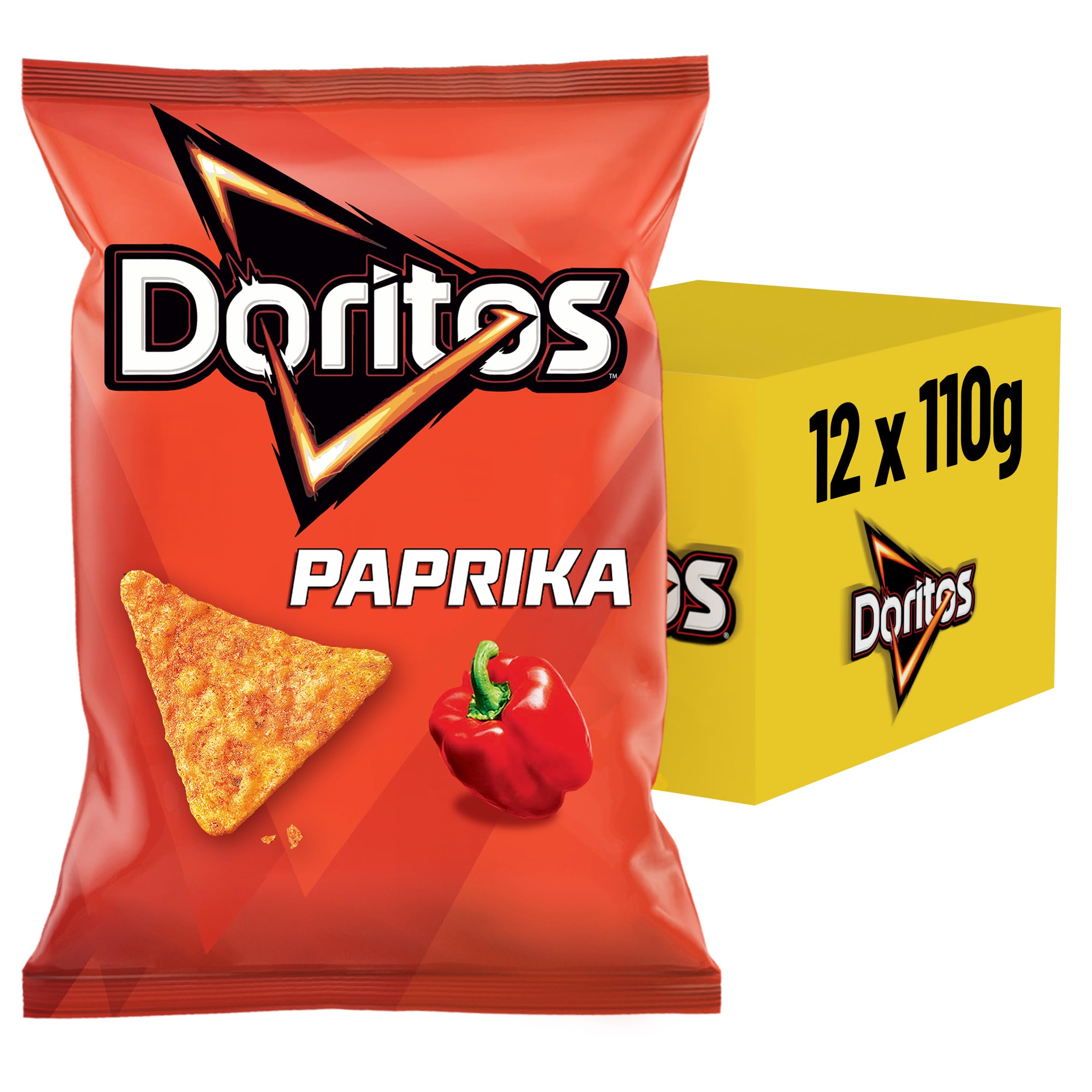 Doritos Paprika -Tortilla Nachos mit Paprika Geschmack - Herzhafter Snack zum Knabbern aus Mais (12 x 110g) (Verpackungsdesign kann abweichen) 2