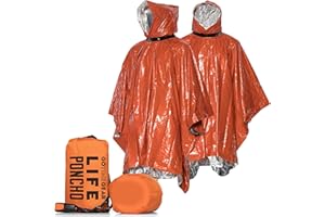 Go Time Gear Emergency Survival Life Poncho 2 Pack - Thermal Use in Camping, Survival Gear - Includes Whistle & Paracord