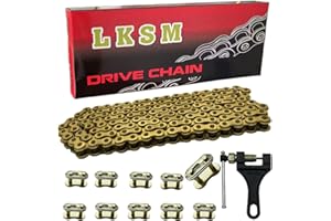 LKSM 420 Motorcycle Gold Chain 132 Link Standard Roller Chain with Chain Breaker 10 Connecting Master Link for 100cc 110cc 125cc Dirt Pit Bike ATV Quad Go Kart Scooter