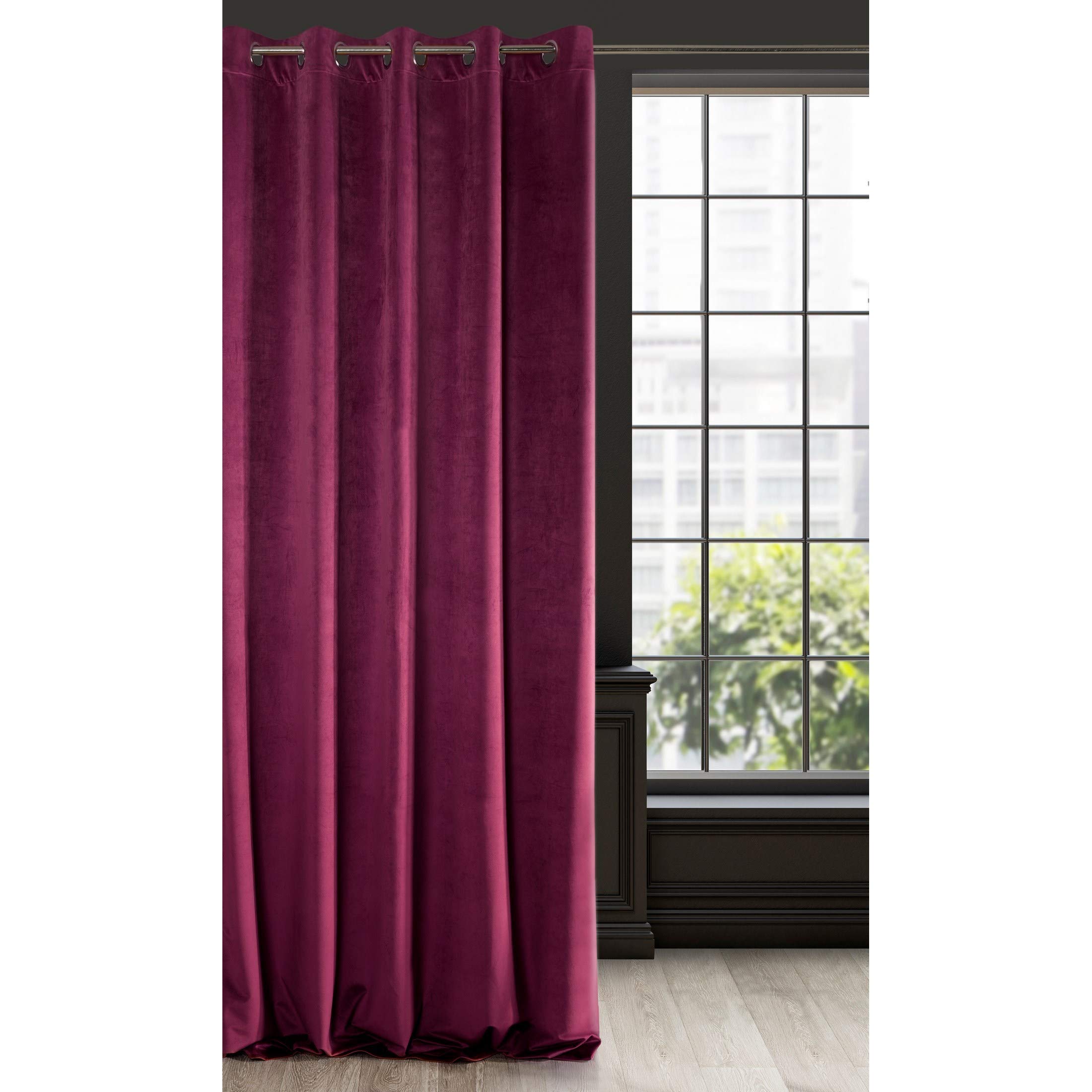 Eurofirany Soft Plain Opaque Velvet Curtain with Eyelets - 1 Unit, Thick Fluffy Panel Drape Classic Glamour Elegant Living Room Bedroom, W55'' x L98.4'', 140x250 cm, Bordeaux