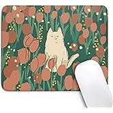 Cute Cat Square Mouse Pad,Aesthetic Anime Cat Mouse Pads for Wireless Mouse Desk Accessories,10"X8" Travel Mousepad with Non-Slip Rubber Base, Stitched Edge Mouse Pads for Desk,Computers,Laptop,Office