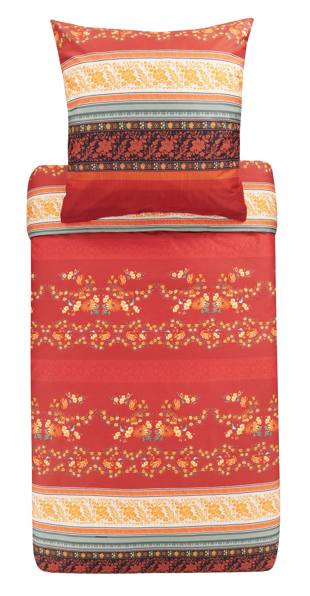 Bassetti Orosei R1 9323456 Bed Linen Set Cotton Mako Satin in Red 2-Piece with Zip Closure 200 x 200 cm / 80 x 80 cm
