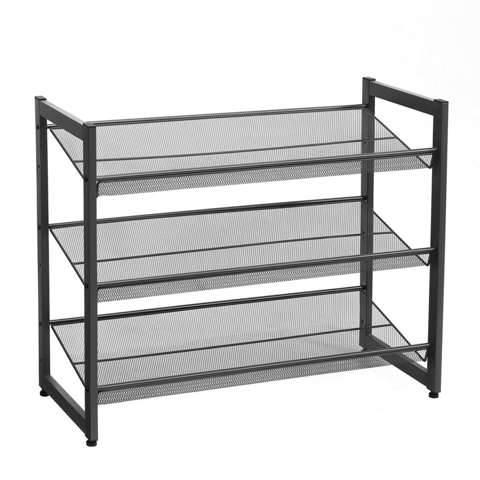 SONGMICS Shoe Rack, 3-Tier Stackable Shoe Storage Shelf, Metal Shoe Organiser with Adjustable Flat or Angled Shelves, 30.5 x 74 x 61.5 cm, Holds 9-12 Pairs, Black LMR03B โ image 1