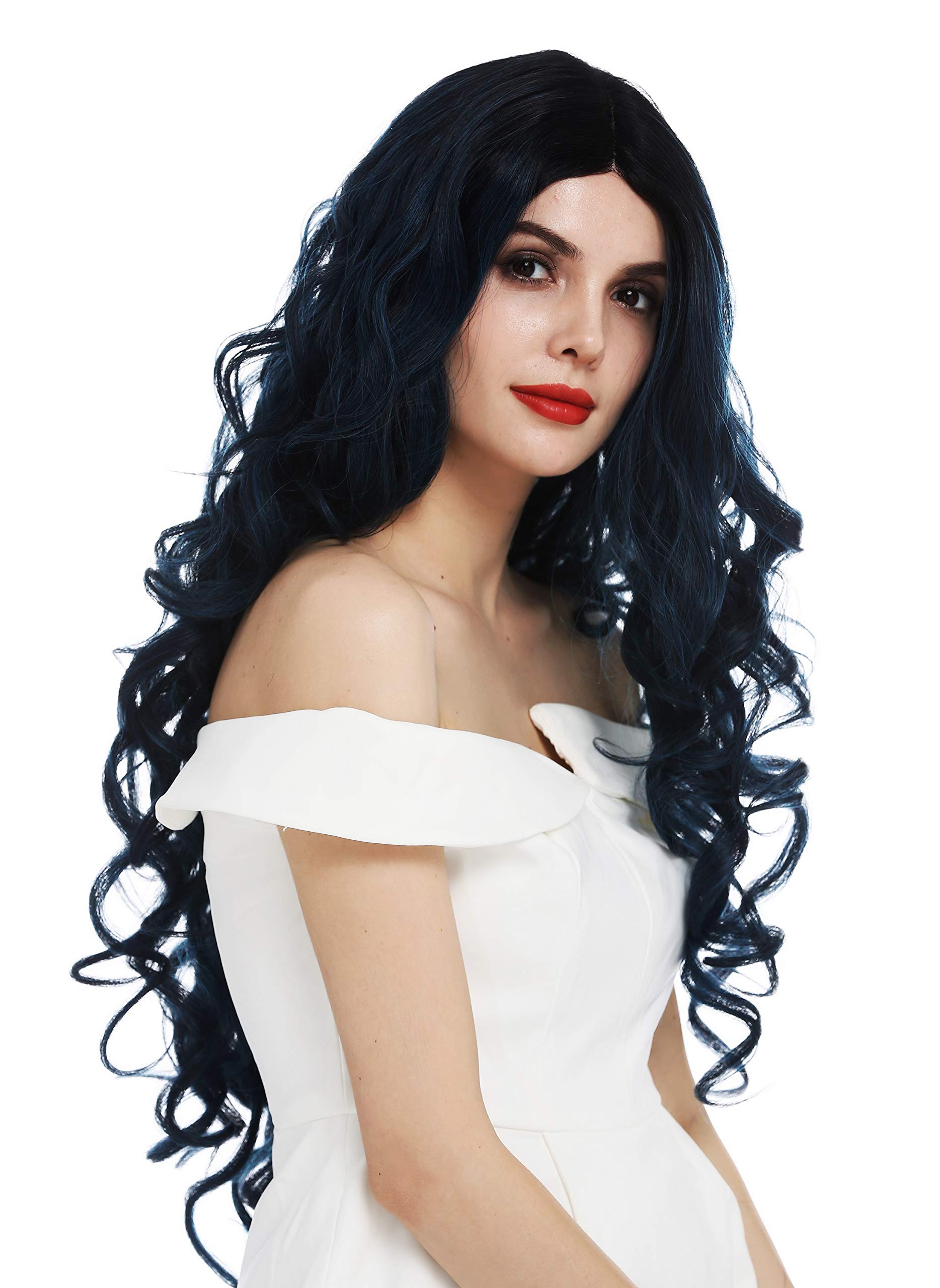 WIG ME UP - DW2908-MF wig women's wig lace front partial monofilament very long 31 inches voluminous curls curly ombre black blue