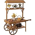 Vintiquewise Wooden 3 Tier Rolling Table Cart with 2 Wheels for Home Decor, Display Rack, Lemonade stand, Food Stand, or Tea Stall