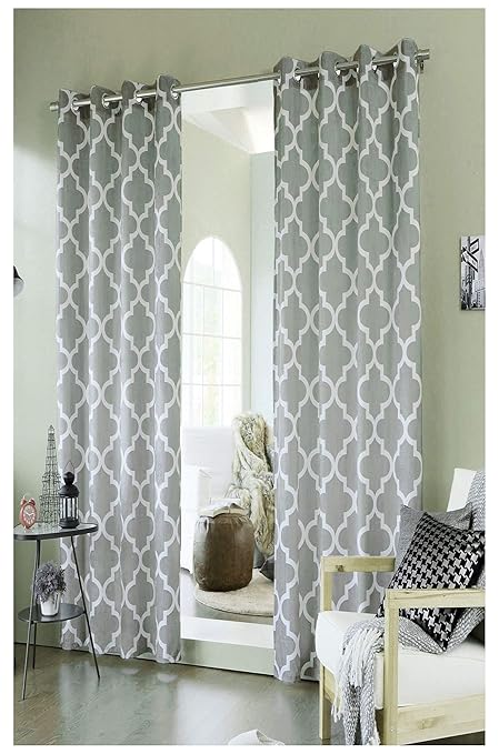 Pair Of Light Grey Morroccan Geometric Eyelet Ring Blackout Dimout