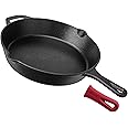 Cast Iron Skillet - 12"-Inch Frying Pan with Assist Handle and Pour Spouts + Silicone Grip Cover - Pre-Seasoned Oven Safe Coo