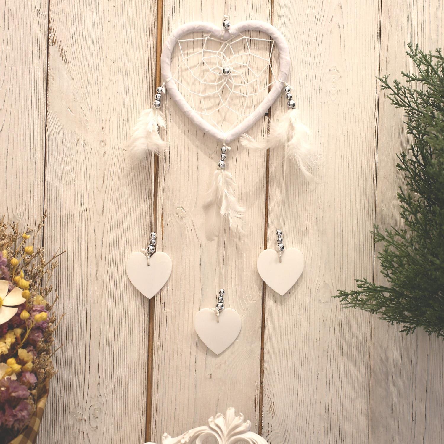 SOLEDI Dream Catcher White 37cm Heart Shape Handmade Traditional Circular Net Home Decor Wall Car Hanging Ornament Gift