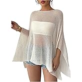 GORGLITTER Women's Crochet Sheer Poncho Top Lightweight Knit Shrug Bolero Dolman Sleeve Shawl