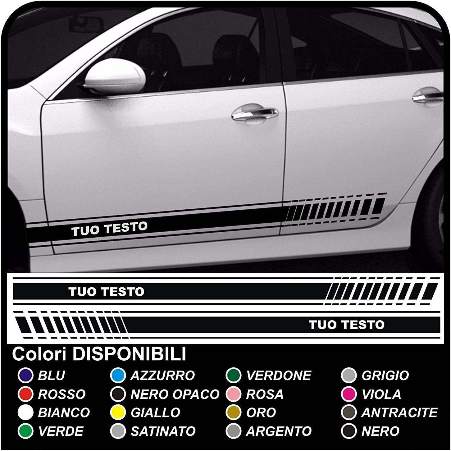 GRAFIC Car side Stickers Universal custom strips for car version racing headbands car Tuning stickers Decals (WHITE)