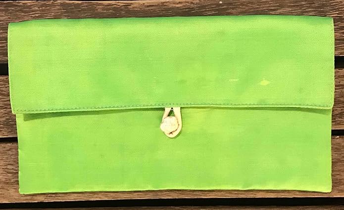 Lime green pure 100% silk clutch handbag purse bag evening bag lined