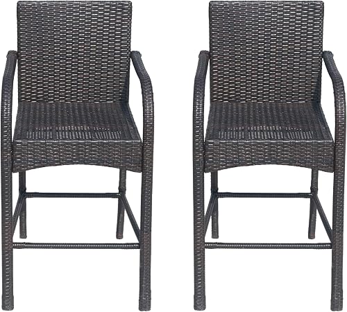 Amazon Com Gdf Studio Dora Outdoor Wicker Barstool Chair Set Of 2 Multi Brown Garden Outdoor
