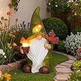 Foreby Garden Gnomes Outdoor Garden Decor-Resin Gnome with Solar Outdoor Lights Decorative Mushroom and Vivid Butterfly Spring Gnomes Decorations for Yard Decor,Gardening Gifts for Women