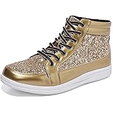 Trsorini Mens Glitter Sparkly Shoes Bling Sequin Lace Boots Fashion Sneakers High Top Casual Shiny Shoes