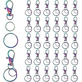 AUEAR, 60 Pack Rainbow Lobster Claw Swivel Clasps Metal Snap Hooks Trigger Lanyard Clasp Clips Hook for Keychain Jewelry DIY Crafts Purse Bag Making 1.38 inch