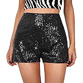TRCKPOL High Waisted Sequin Shorts for Women Elastic Straight Leg Sparkly Glitter Party Shorts