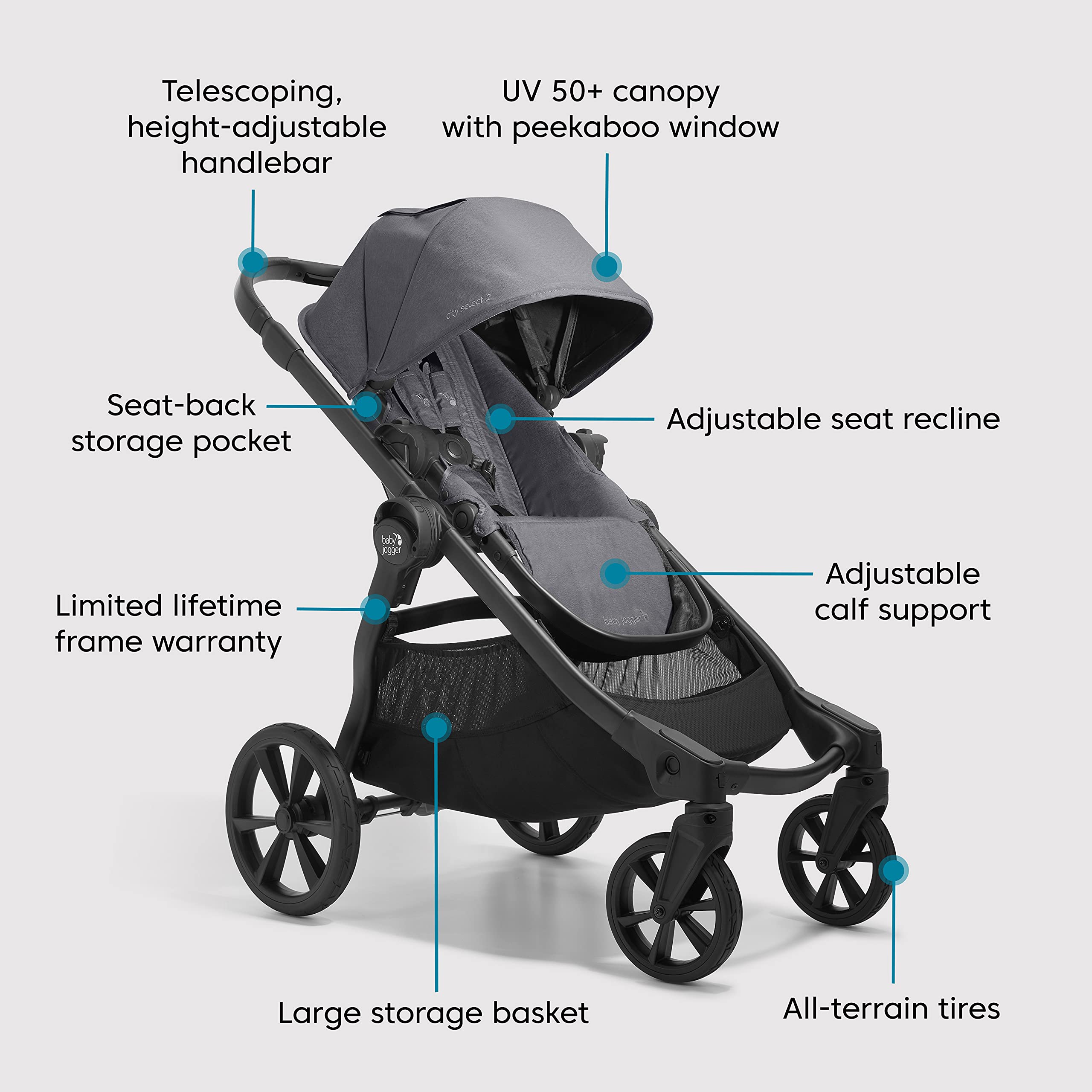 Baby Jogger City Select 2 Single-to-Double Modular Travel System Includes City GO 2 Infant Car Seat Radiant Slate