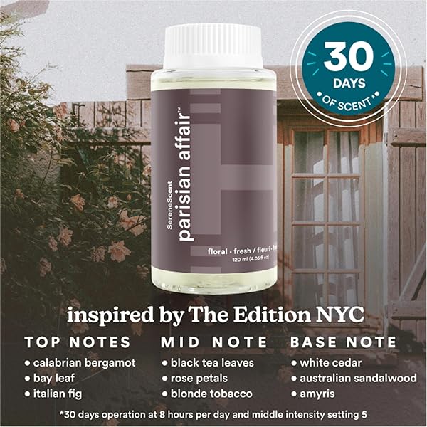 HOMEDICS SERENESCENT PARISIAN AFFAIR, FLORAL & FRESH HOME FRAGRANCE OIL, 120 ML, FOR USE WITH HOMEDICS SERENESCENT WATERLESS DIFFUSER (ARMH-970/973), CLEAN & NATURAL, UP TO 100% USDA BIOBASED