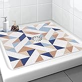 Square Shower Mat, Yonala 27 x 27 Inch Stylish Non Slip Shower Mats for Inside Shower with Central Drain Hole, Soft Trimmable PVC Loofah Anti Slip Shower Mat for Walk in Shower Stall, Quick Drying