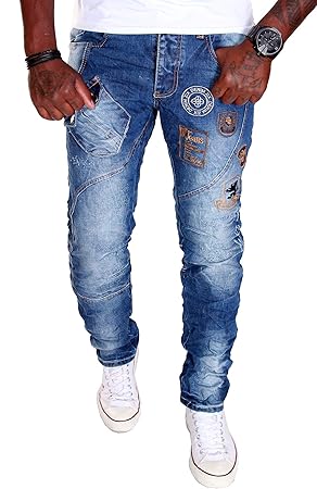 Herren Jeans Hose Clubwear Cargo Chino Freizeit Denim Blau Straigh Cut