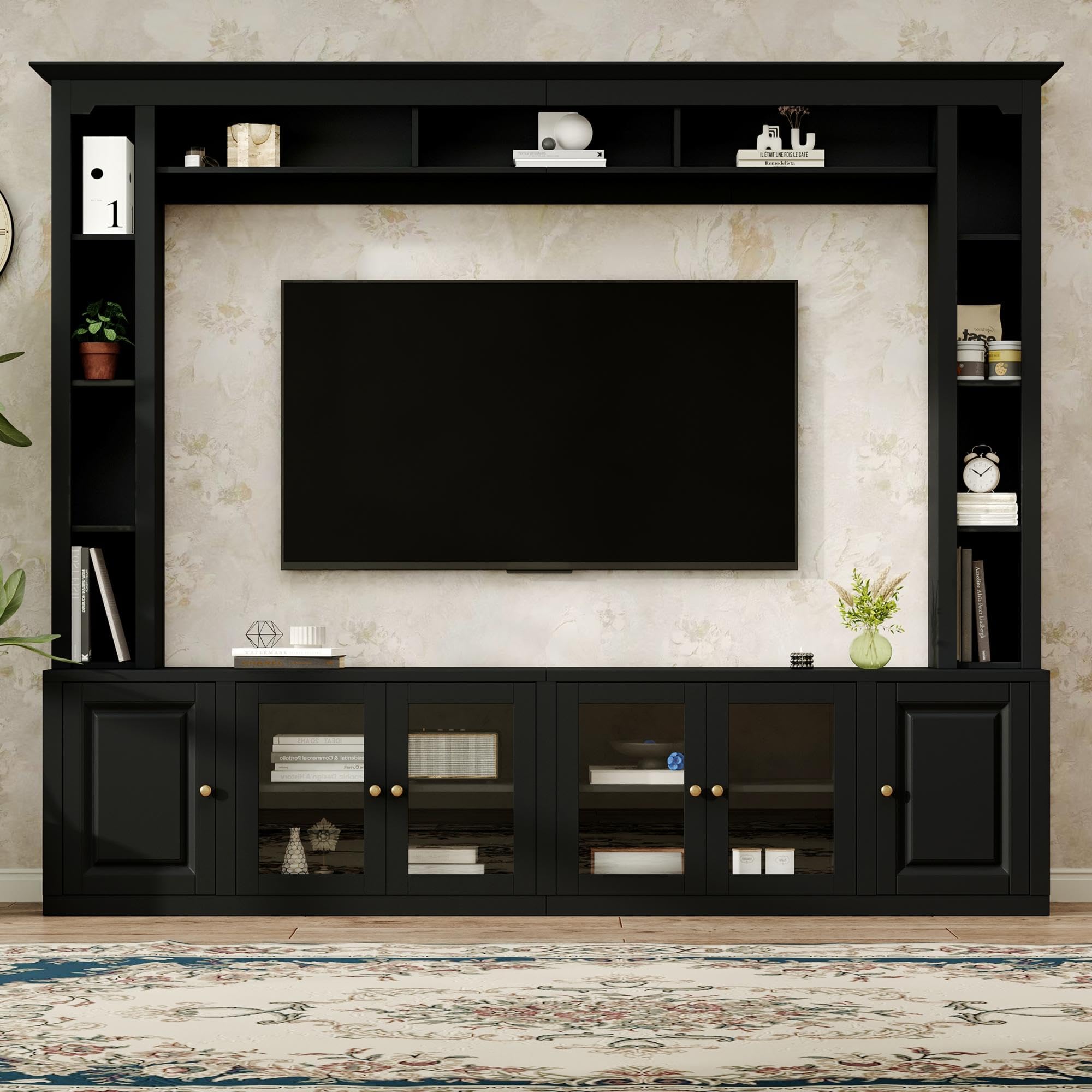 Photo 1 of *USED*
Merax Modern 4 Piece Entertainment Wall Unit with Bookshelf for Televisions Up to 80'', Wood Inch Large Entertainment Center w/Storage, TV Cabinets for Living Room, Black