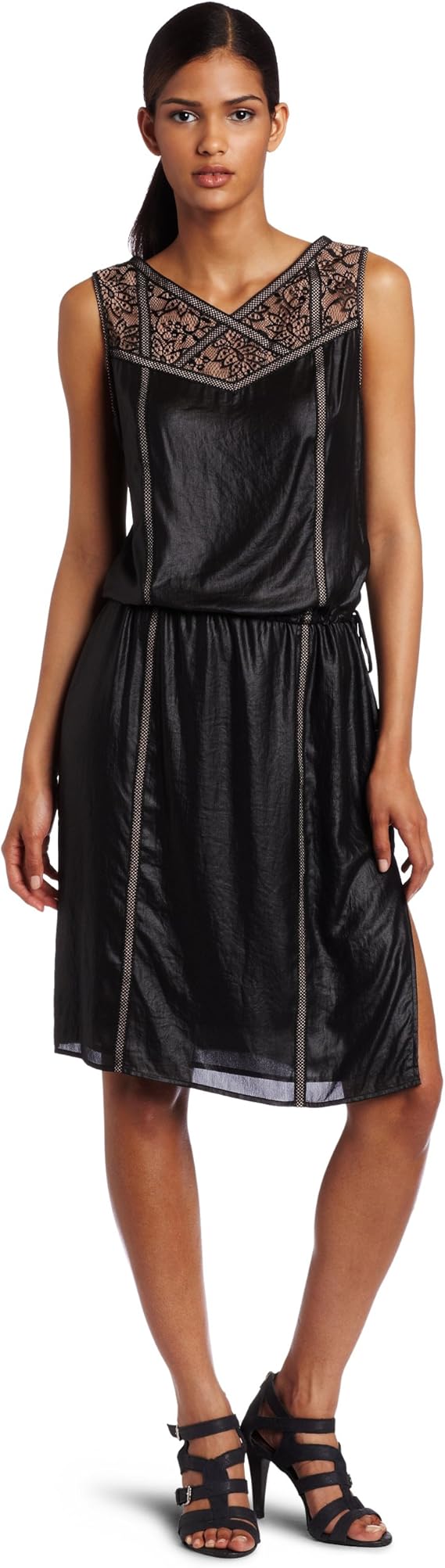 Buy BCBGMAXAZRIA Women's Greta Lace V-Yoke Dress, Black, Large at Amazon.in