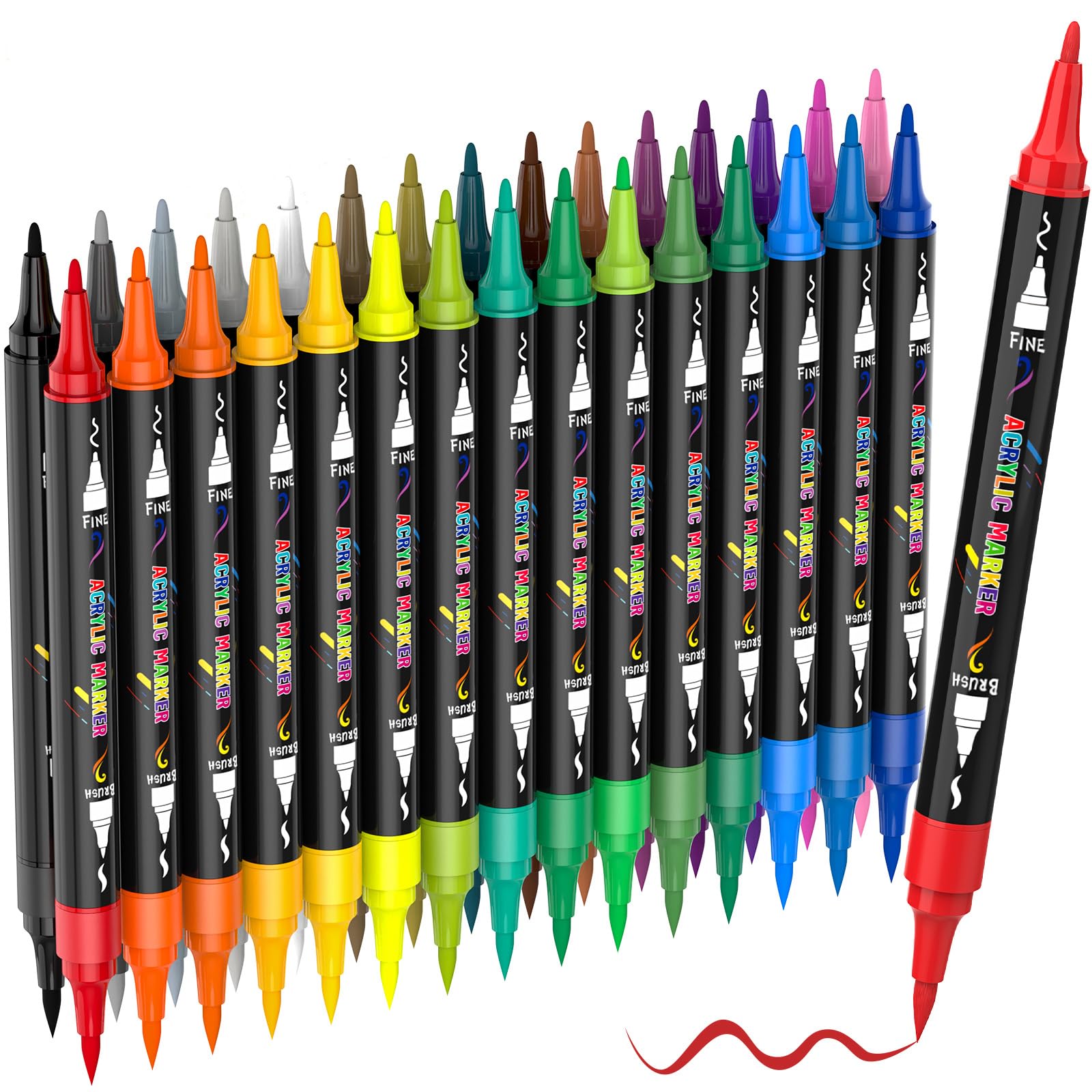 30 Colours Acrylic Pens for Stones Double Tip Stones Painting Pens Waterproof with Brush Tip and Fine Tip Permanent Marker Pens Acrylic Pens for Canvas Glass Ceramic Crafts Art Supplies