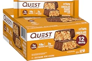Quest Nutrition Crispy Chocolate Peanut Butter Hero Protein Bar, 18g Protein, 1g Sugar, 3g Net Carb, Gluten Free Protein Snack, Keto Friendly, 12 Count