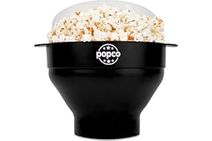 Popco Silicone Popcorn Maker - Microwave Popcorn Popper with Handles - Collapsible Bowl, Heat-Resistant, Easy to Clean, Ideal for Family Movie Nights, 15-Cup Capacity - Black