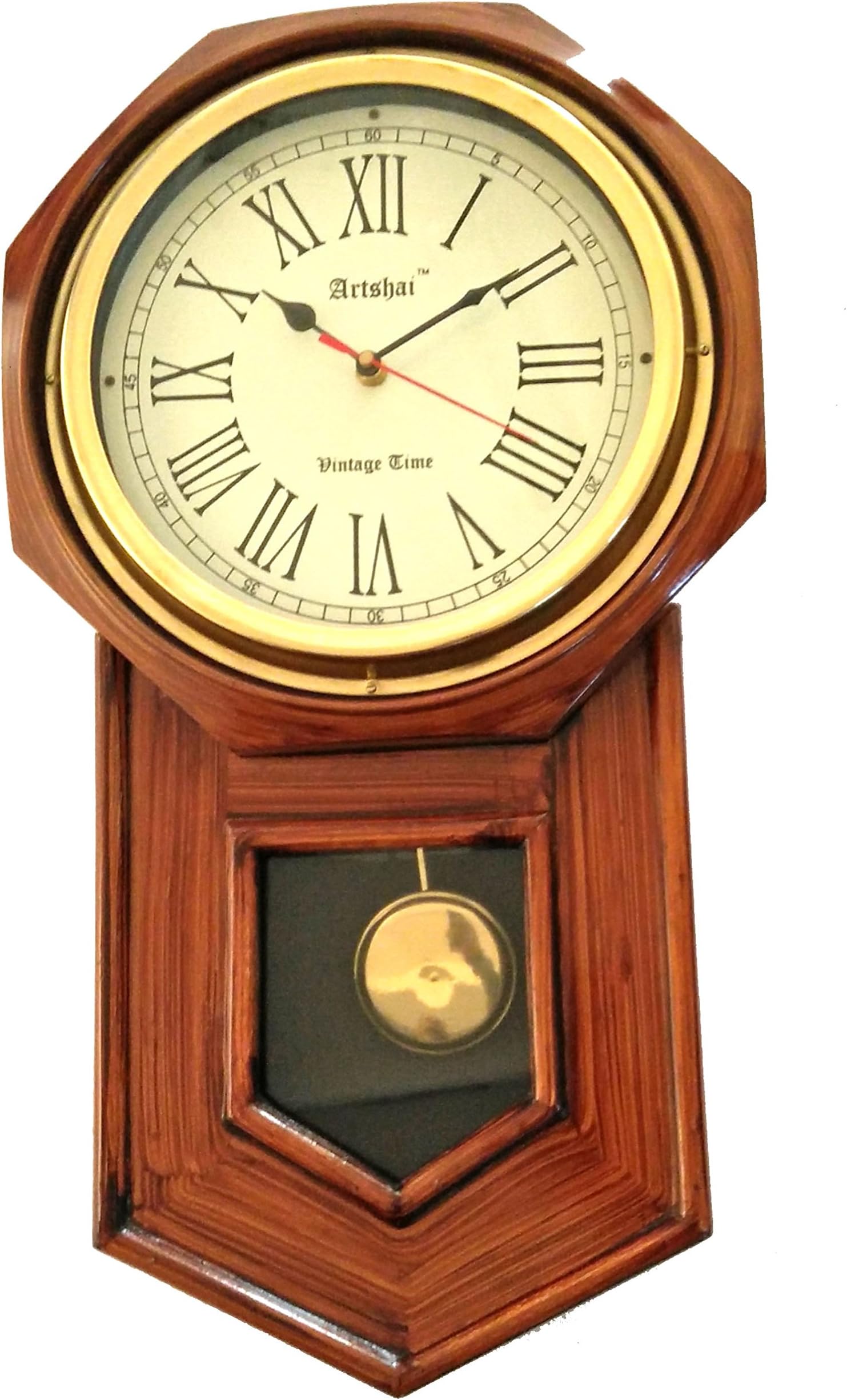 Artshai Wood Pendulum Abstract Wall Clock (Brown, 3.9 Inch X 11 Inch X 20.4 Inch).