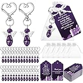 Junkin 30 Set Funeral Favors Celebration of Life Favors Angel Keychains Thank You Cards for Memorial Guest Return Gifts (Delicate,Purple)