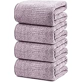 SEISSO Bath Towels 4 Pack Large Bathroom Bamboo Viscose Towels 35” x 63” Plush Soft Bath Towel for Shower Extra Absorbent Jumbo Bath Sheet - Multipurpose Use as Sports, Travel, Fitness, Yoga (Purple)