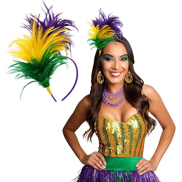 Mardi Gras Fleur De Lis Headbands - Sequins & Feather Headdress Hair Accessories