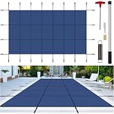 Inground Pool Cover Safety Fits Rectangle Swimming Pool, Mesh Solid Pool Cover for Inground Pools,Winter Pool Safety Cover Includes Safety Net and Installation Tools Blue (Blue, Fits 16x32ft Pools)