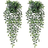 Season 2 Season Artificial Hanging Plants,2 Pack Fake Wall Plants,Faux Mandala Vines Potted Plant,Plastic Greenery with Wall Planter for Indoor Outdoor Garden Patio Office Décor