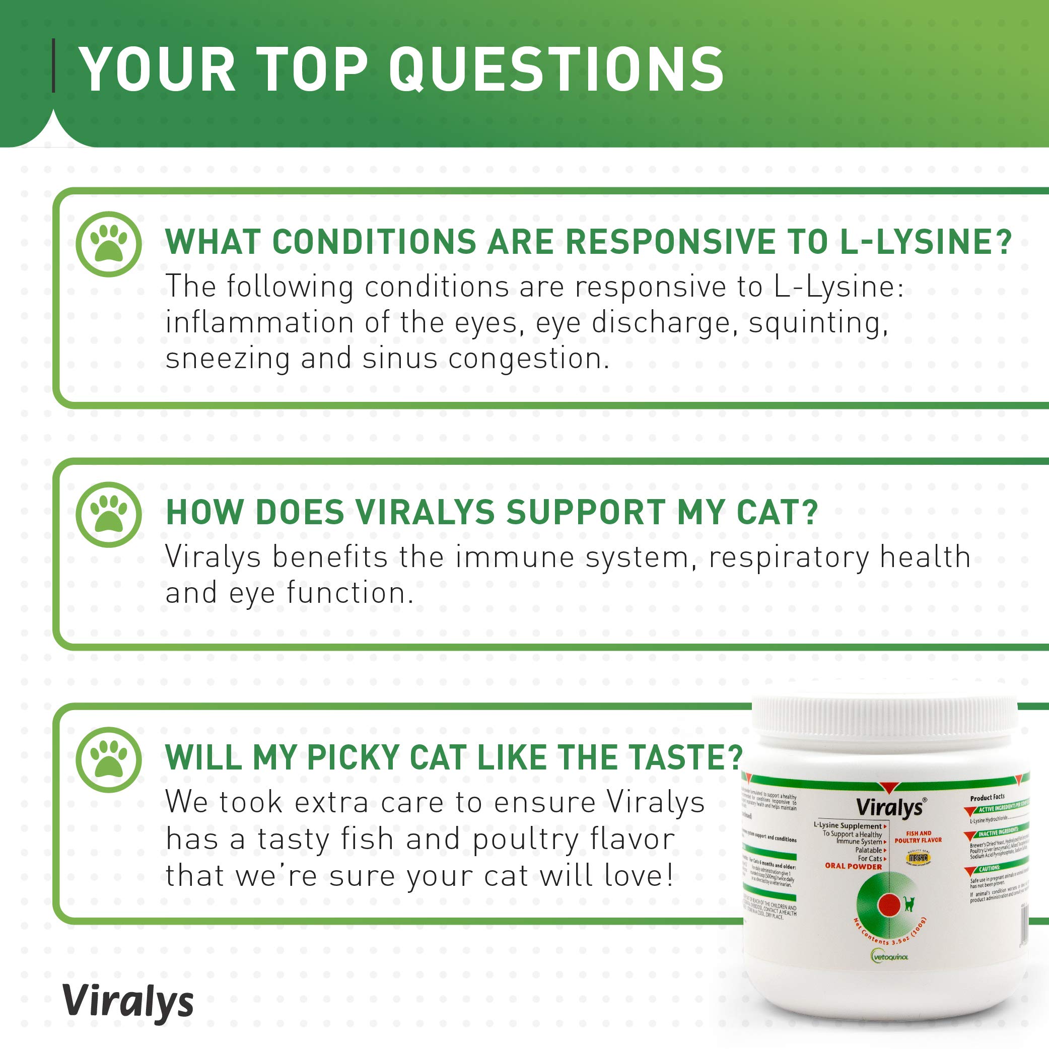 Vetoquinol Viralys LLysine Supplement for Cats Cats & Kittens of All Ages Immune Health