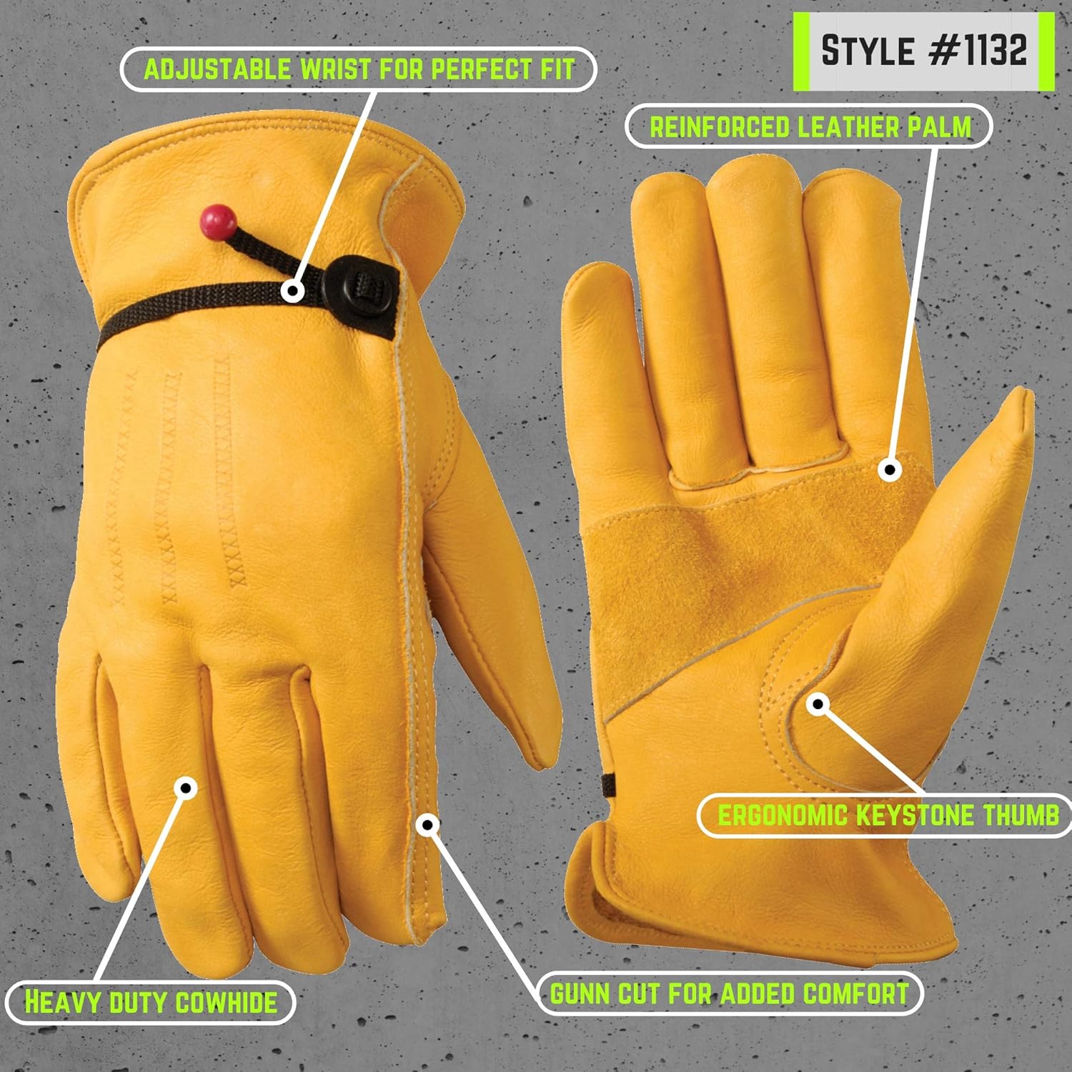 Men's Leather Work Gloves with Adjustable Wrist, Large (Wells Lamont 1132L), Saddle tan - Leather Work Gloves - 