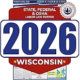 2026 Wisconsin State and Federal Labor Law Poster - OSHA Workplace Compliant - Mandatory Regulations Posting for Employees - All in One Required Compliance Posting 17" x 40" - Laminated (English)